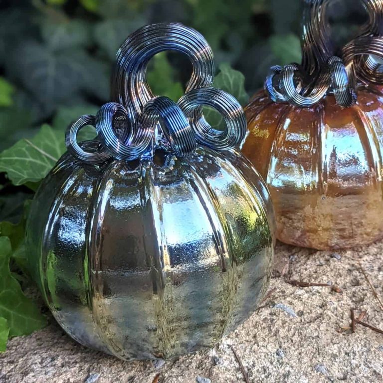 Enchanted Golden Blue Pumpkin Epiphany Studios Handblown Glass Fall