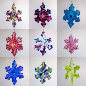 group of Handblown glass snowflake ornaments