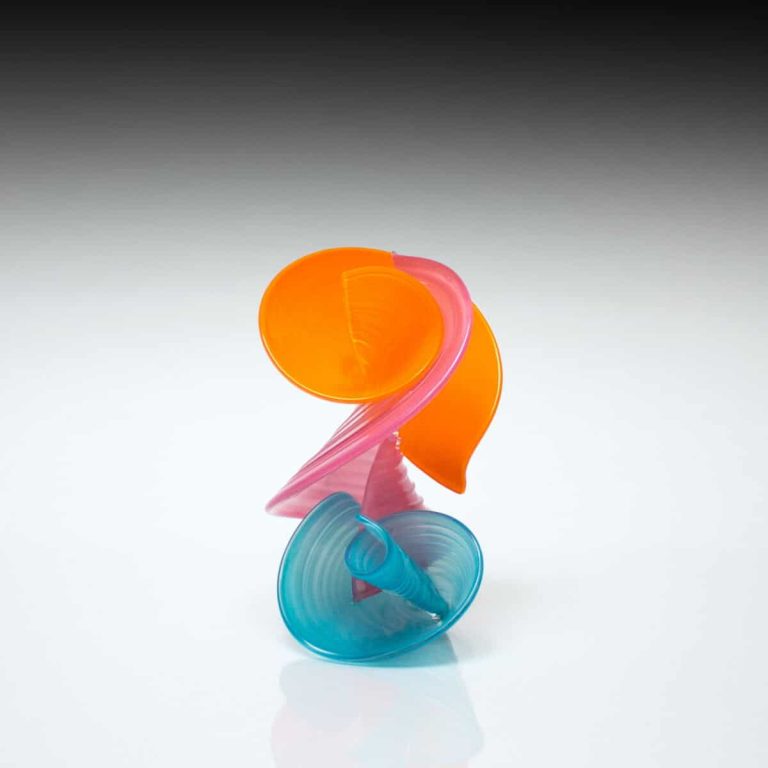 Foliosa Mechanics Glass Sculpture in Orange Pink And Aqua