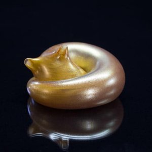 Enchanted Sleeping Kitty Sculpture - Gold Luster Glass Sculpture