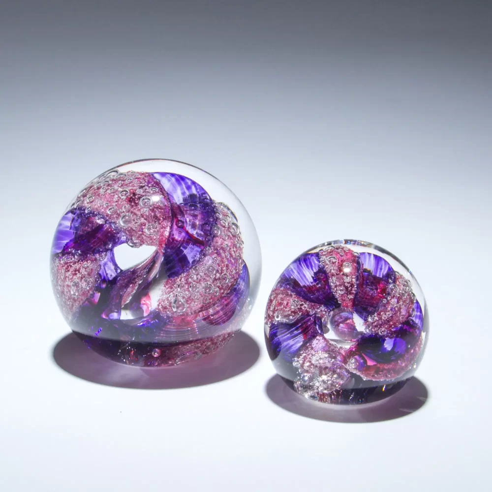 Memorial Round Paperweight or Marble Cranberry Violet