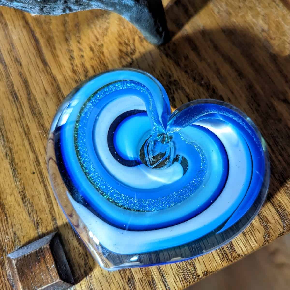Larkspur Glass Heart Paperweight, Epiphany Studios