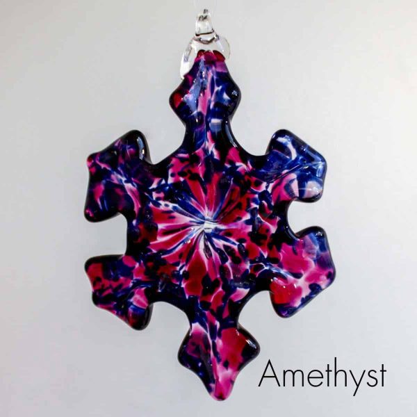 Handblown glass amethyst snowflake ornament