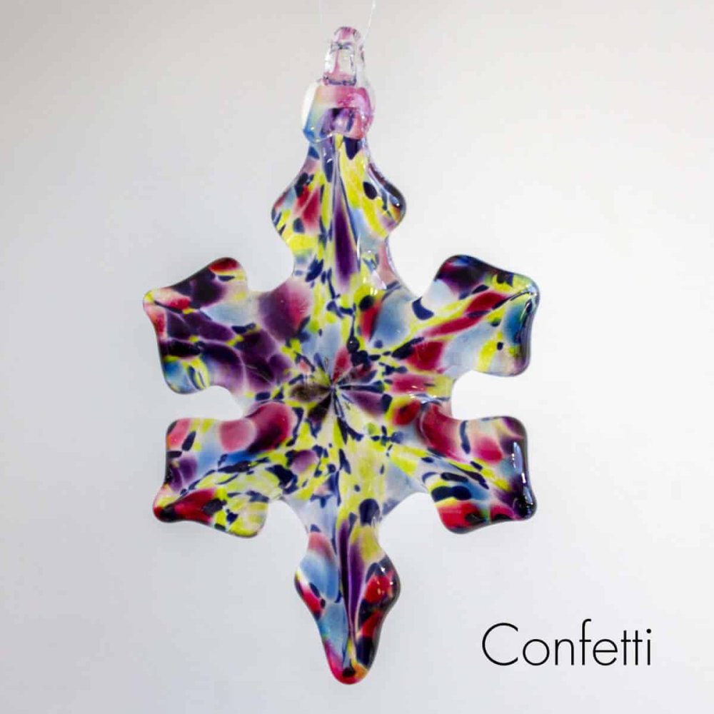 Handblown glass confetti snowflake ornament