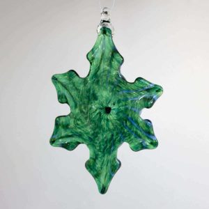 Handblown glass green & white snowflake ornament