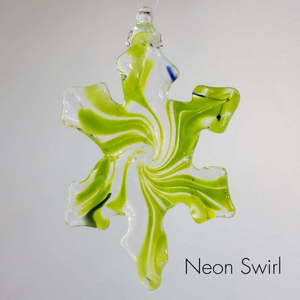 Handblown glass green neon swirl snowflake ornament