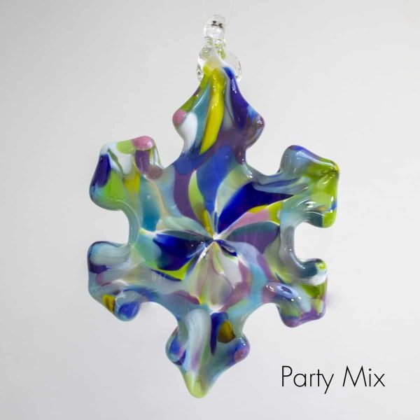 Handblown glass party mix snowflake ornament