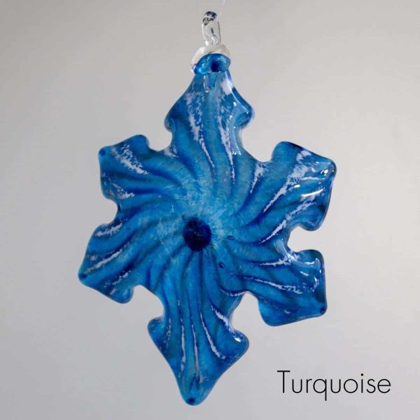 Handblown glass turquoise snowflake ornament