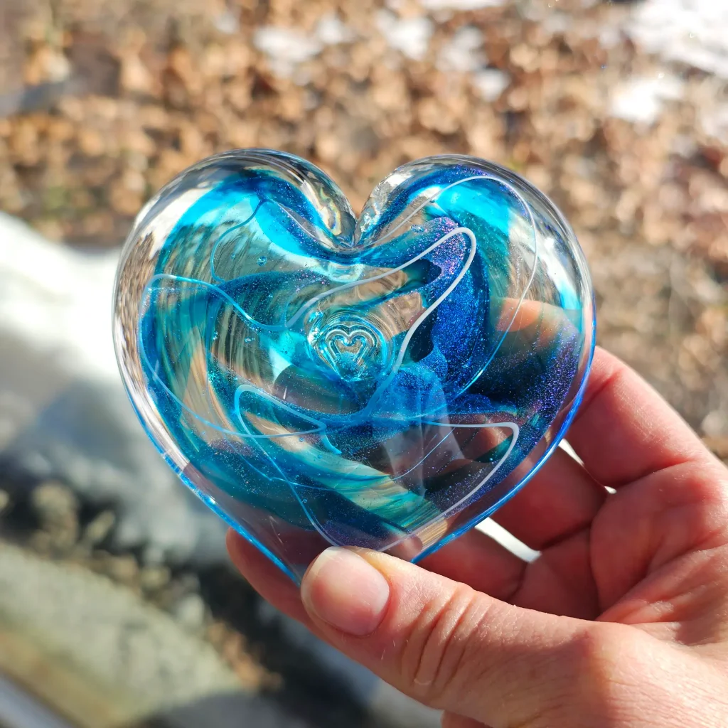 heart shaped blue paperweight